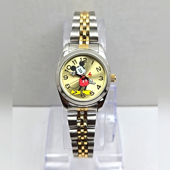 Vintage Disney MCK806 Mickey Mouse Ears Watch Silver Gold Tone New Battery Works - Picture 1 of 9